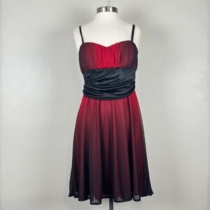 Vtg Vampy Gothic Prom Dance Event Y2K Empire Dress Sz 12 Mesh Shimmer Red Midi